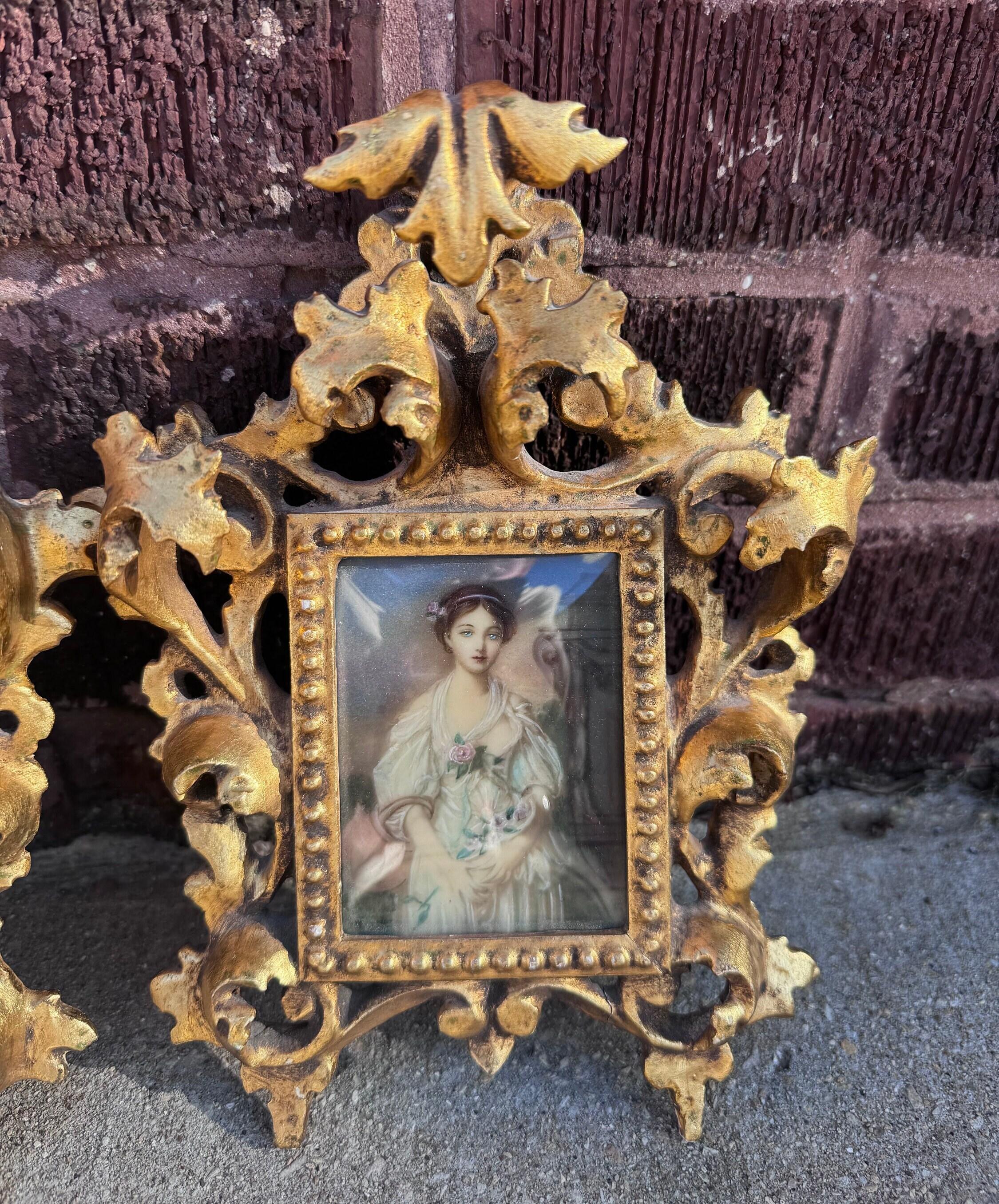 Antique Victorian Portraits on Hand-Painted Porcelain Plaques in Carved Frames For Sale 2