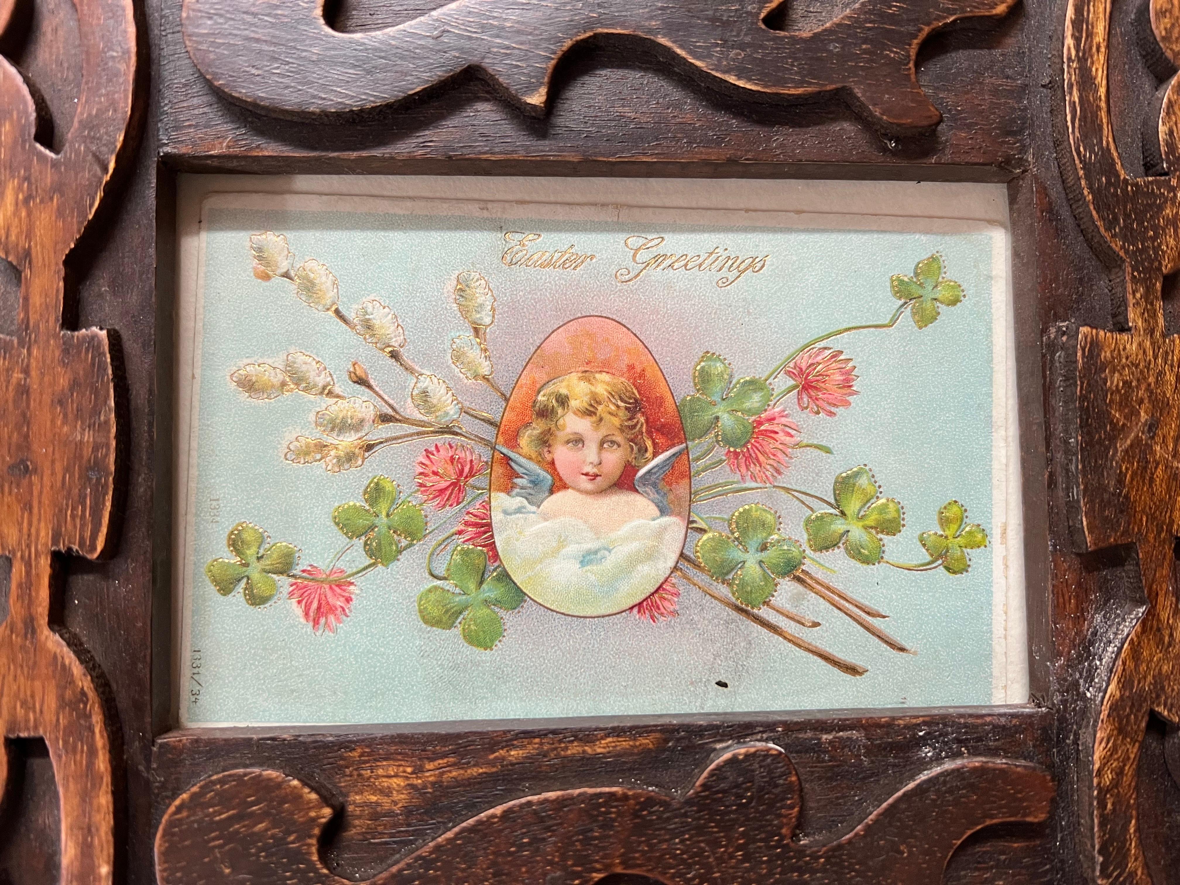 Antique Victorian Postcards in a Carved Wooden Frame 2