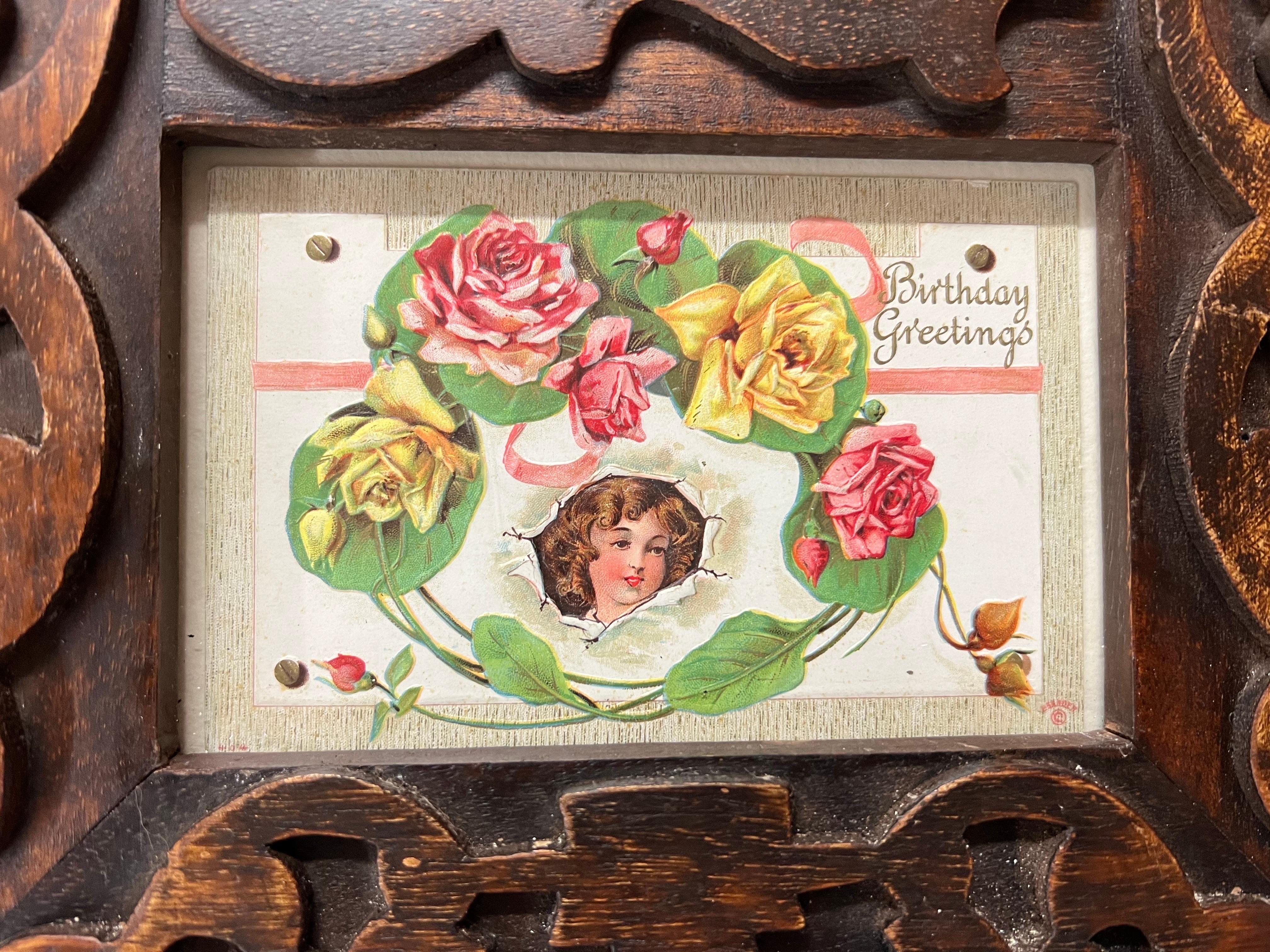 Antique Victorian Postcards in a Carved Wooden Frame 3