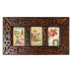 Antique Victorian Postcards in a Carved Wooden Frame