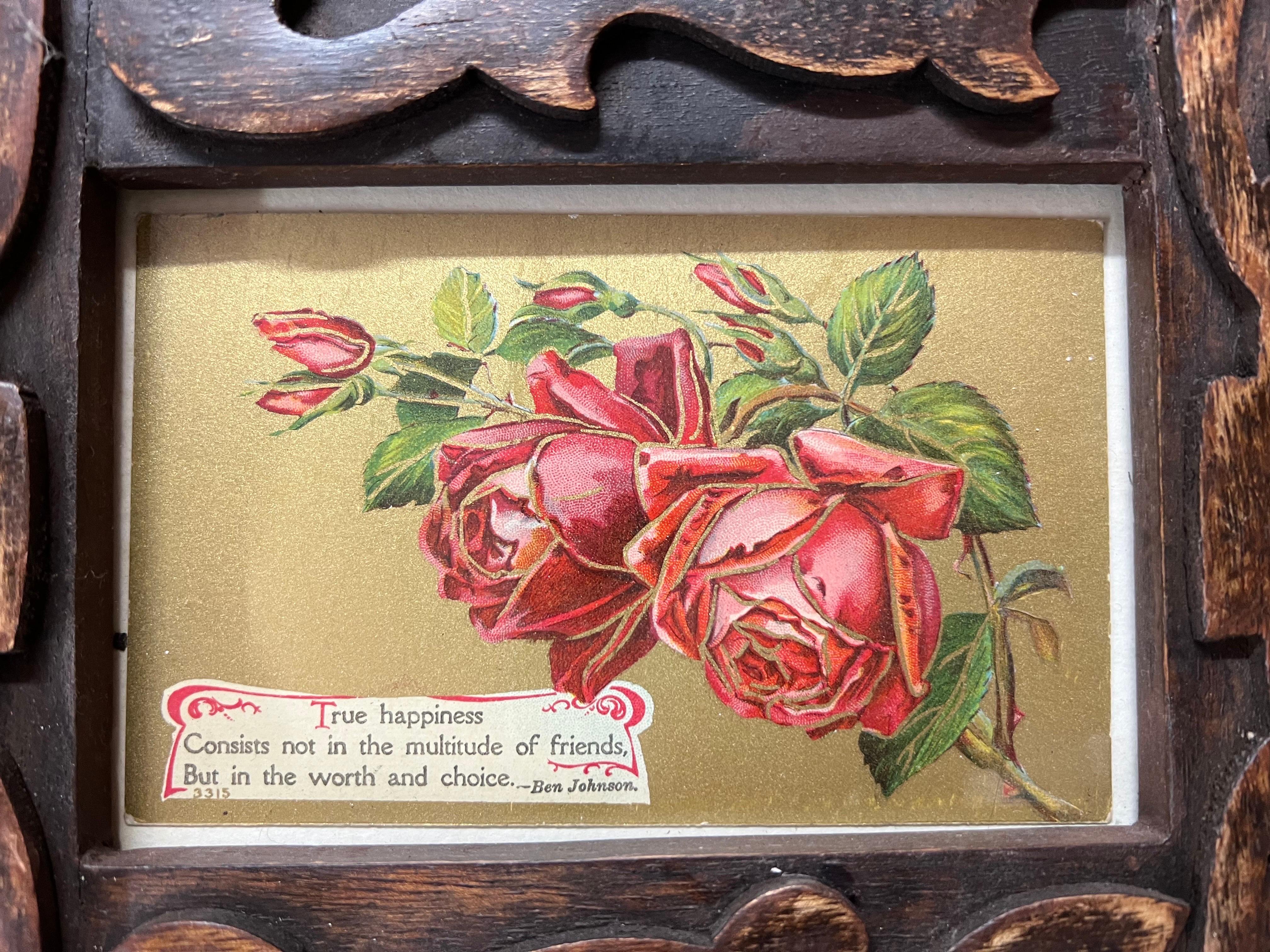 Antique Victorian Postcards in Carved Wooden Frame  In Good Condition For Sale In Redding, CT