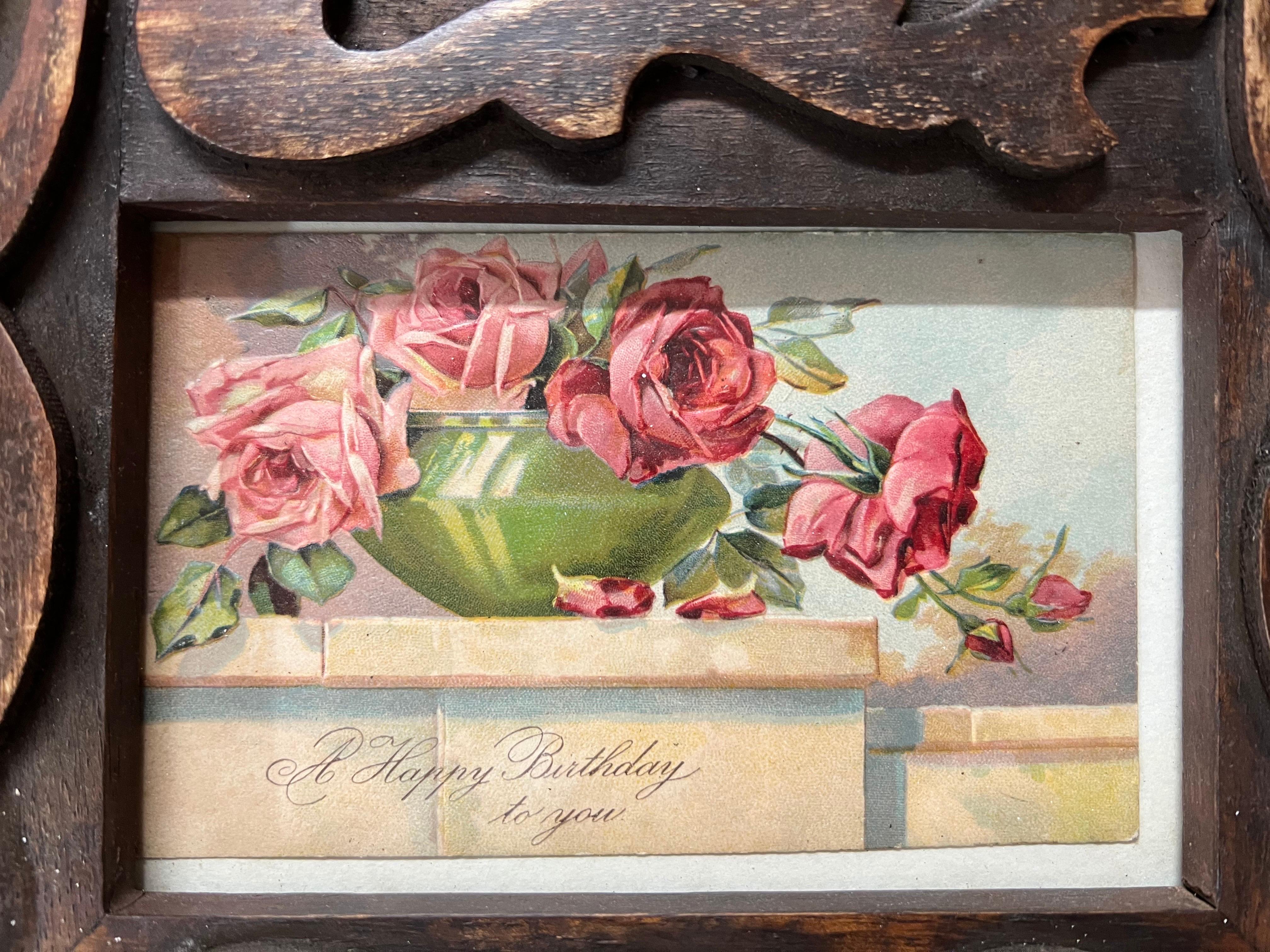 19th Century Antique Victorian Postcards in Carved Wooden Frame  For Sale
