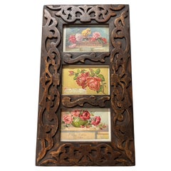 Antique Victorian Postcards in Carved Wooden Frame 