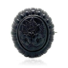 Antique Victorian Pressed Horn Mourning Brooch, c.1880