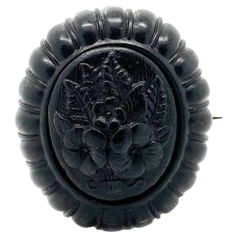 Antique Victorian Pressed Horn Mourning Brooch, c.1880