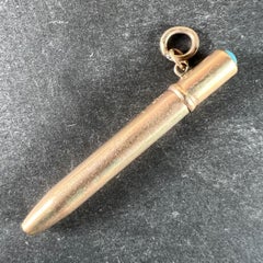 Antique Victorian Propelling Pencil 9K Rose Gold Turquoise Charm Pendant