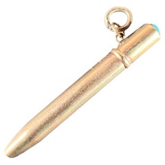 Antique Victorian Propelling Pencil 9K Rose Gold Turquoise Charm Pendant