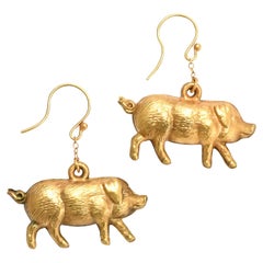 Antique Victorian Puffed Lucky Pig Earrings
