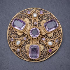 Antique Victorian Purple Spinel Brooch Pearl 18 Carat Gold Silver, circa 1900