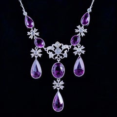 Antique Victorian Purple White Paste Stone Necklace Silver, circa 1900