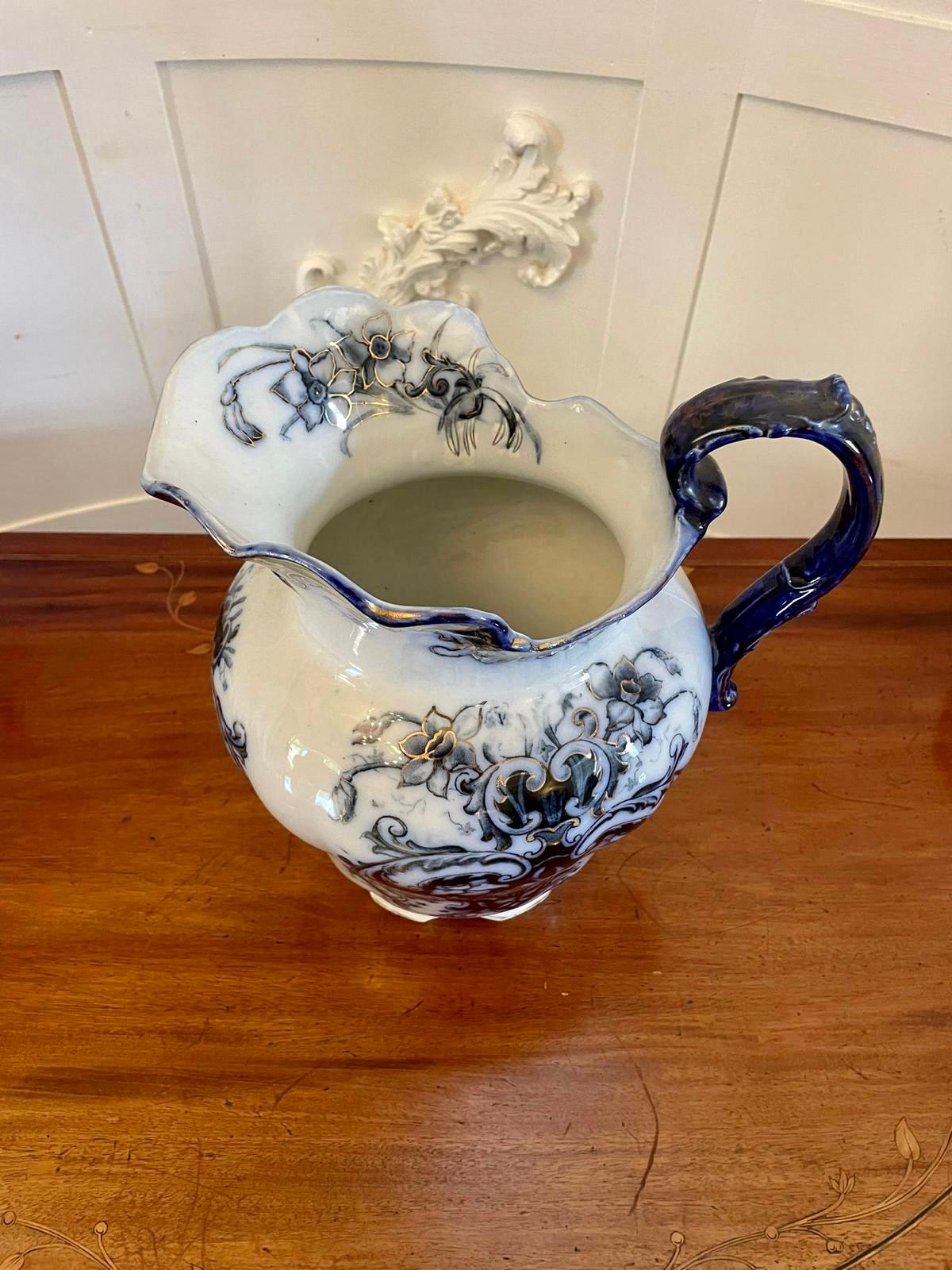  Antique Victorian Quality Blue and White Jug and Bowl Set 3