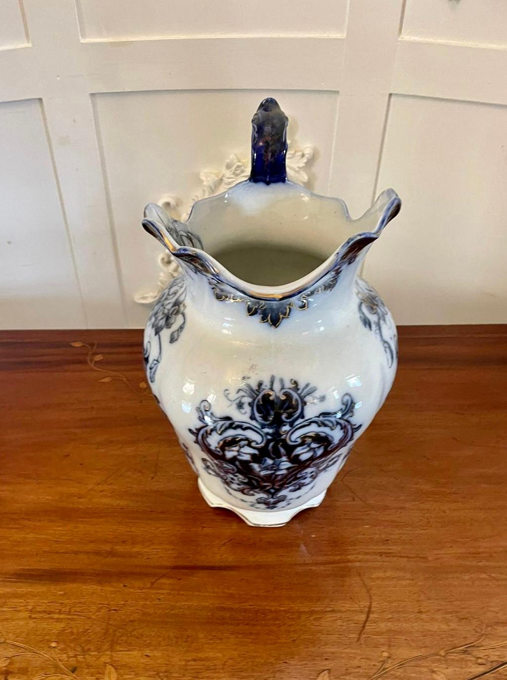 Antique Victorian Quality Blue and White Jug and Bowl Set 4