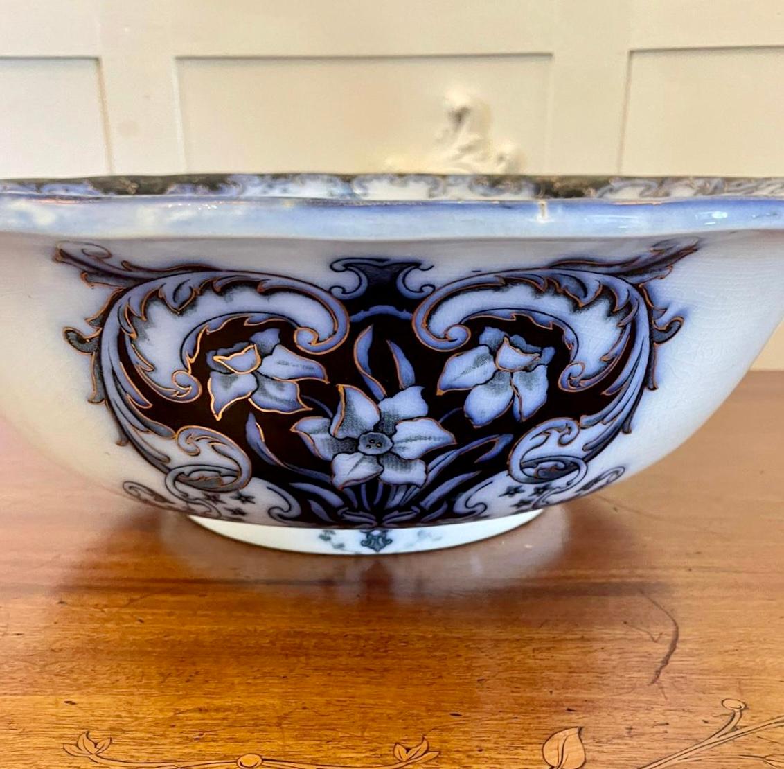 Antique Victorian Quality Blue and White Jug and Bowl Set 6