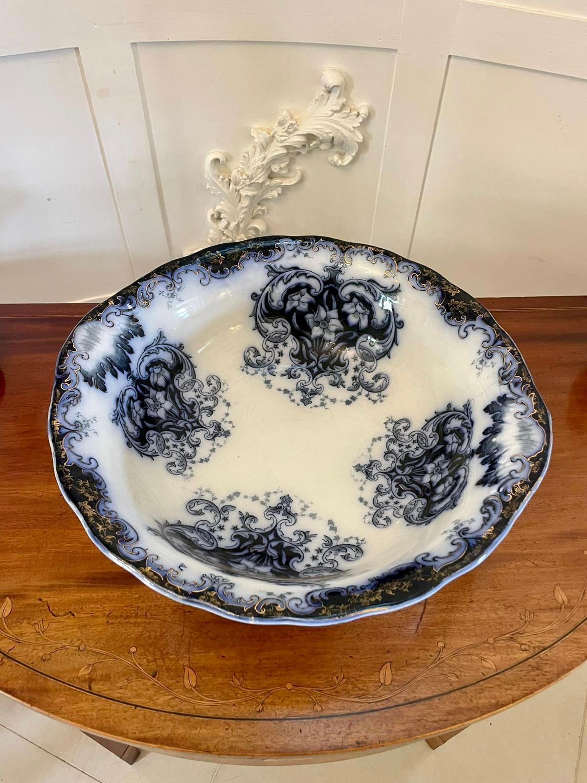 Antique Victorian Quality Blue and White Jug and Bowl Set 8