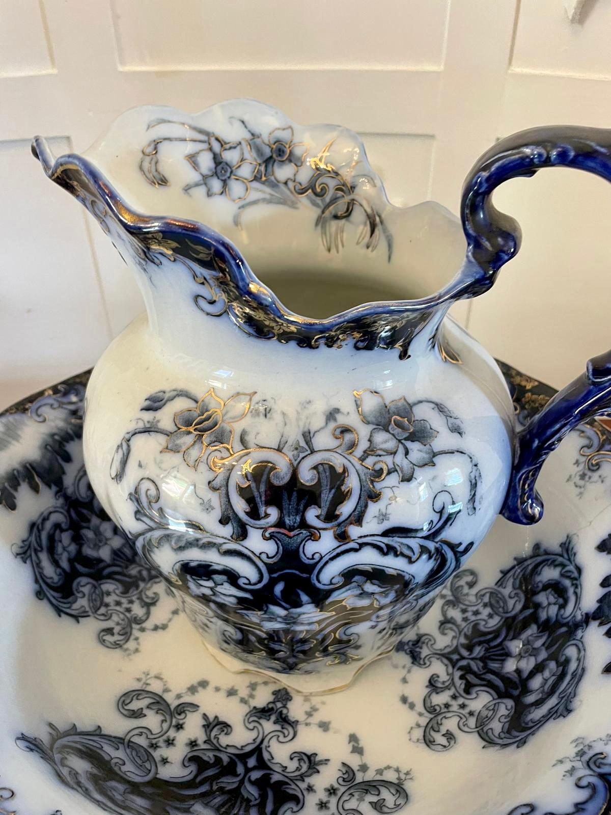 Antique Victorian Quality Blue and White Jug and Bowl Set 10