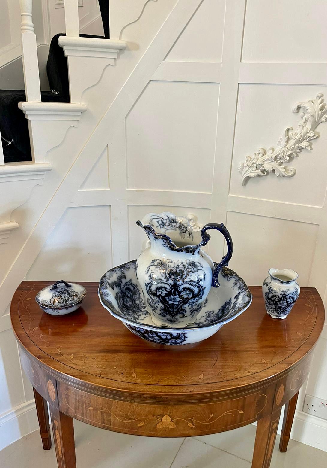 Antique Victorian Quality Blue and White Jug and Bowl Set 12