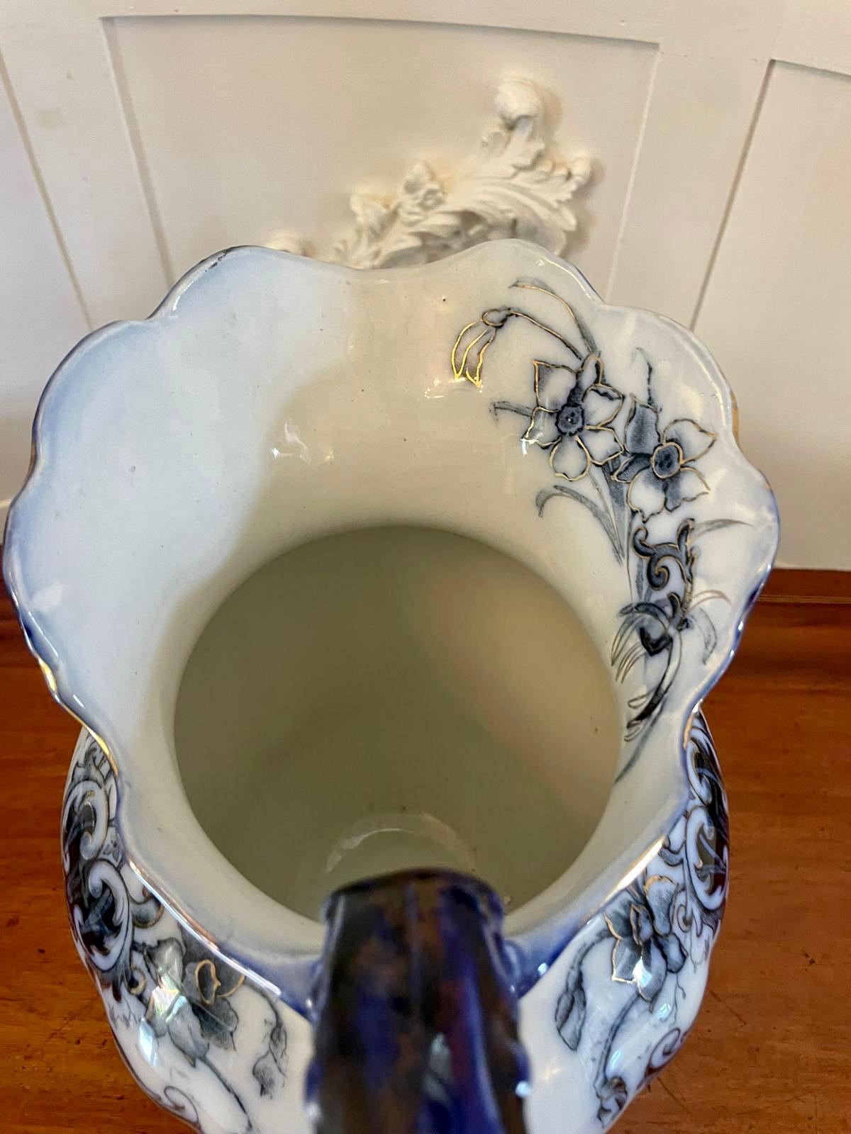 19th Century Antique Victorian Quality Blue and White Jug and Bowl Set