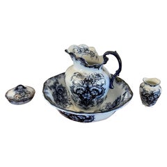 Antique Victorian Quality Blue and White Jug and Bowl Set