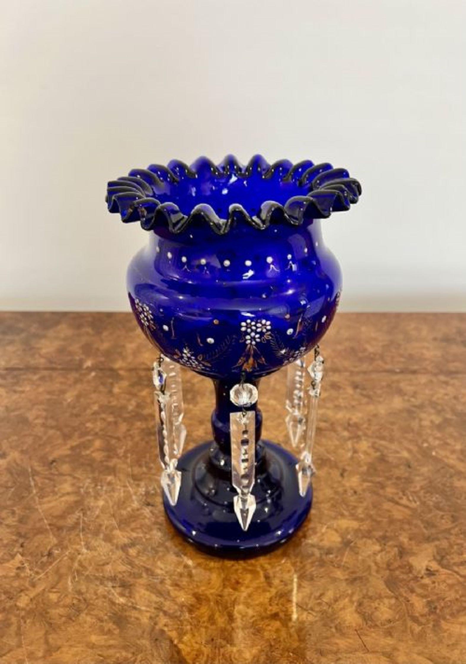 19th Century Antique Victorian quality blue glass lustre For Sale