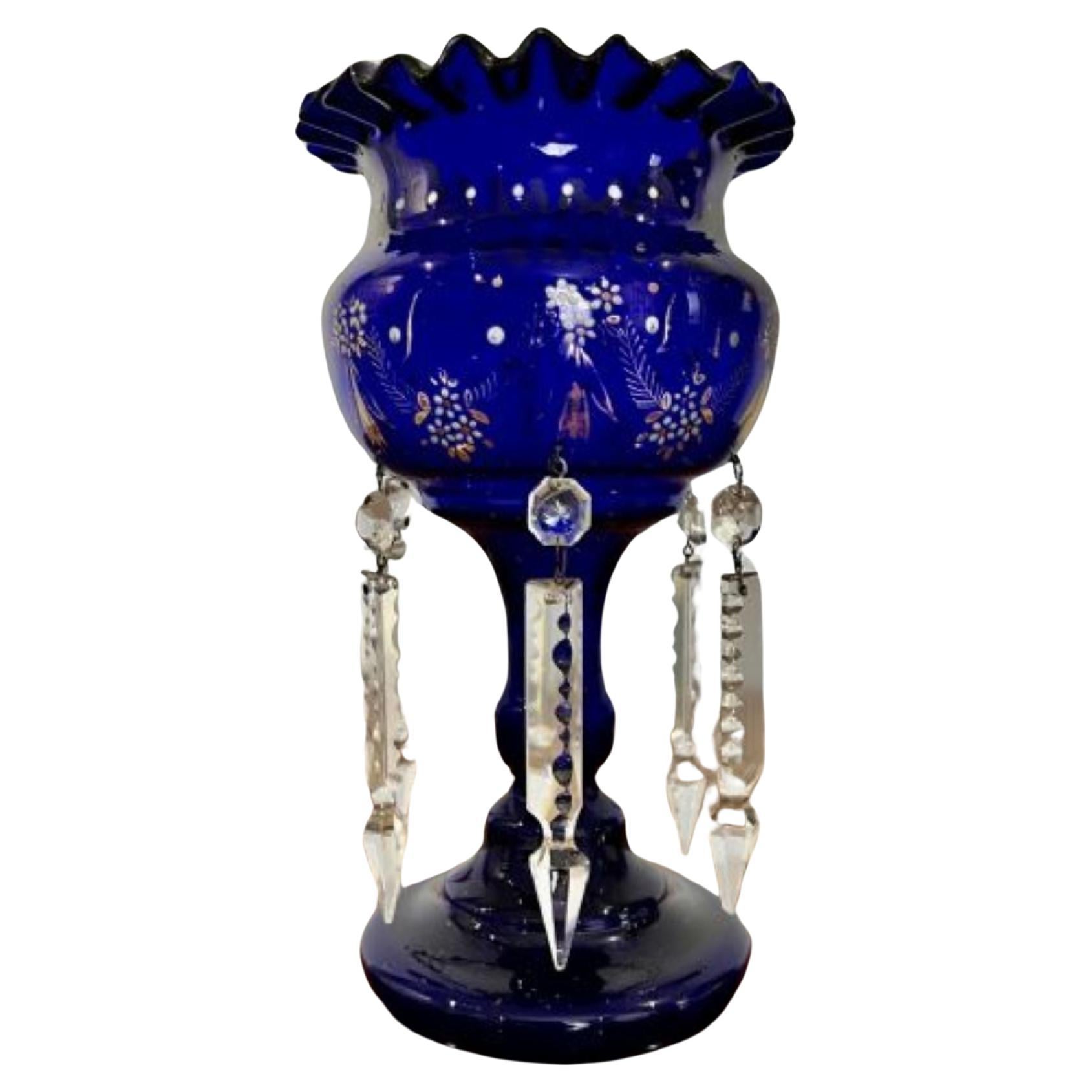 Antique Victorian quality blue glass lustre For Sale