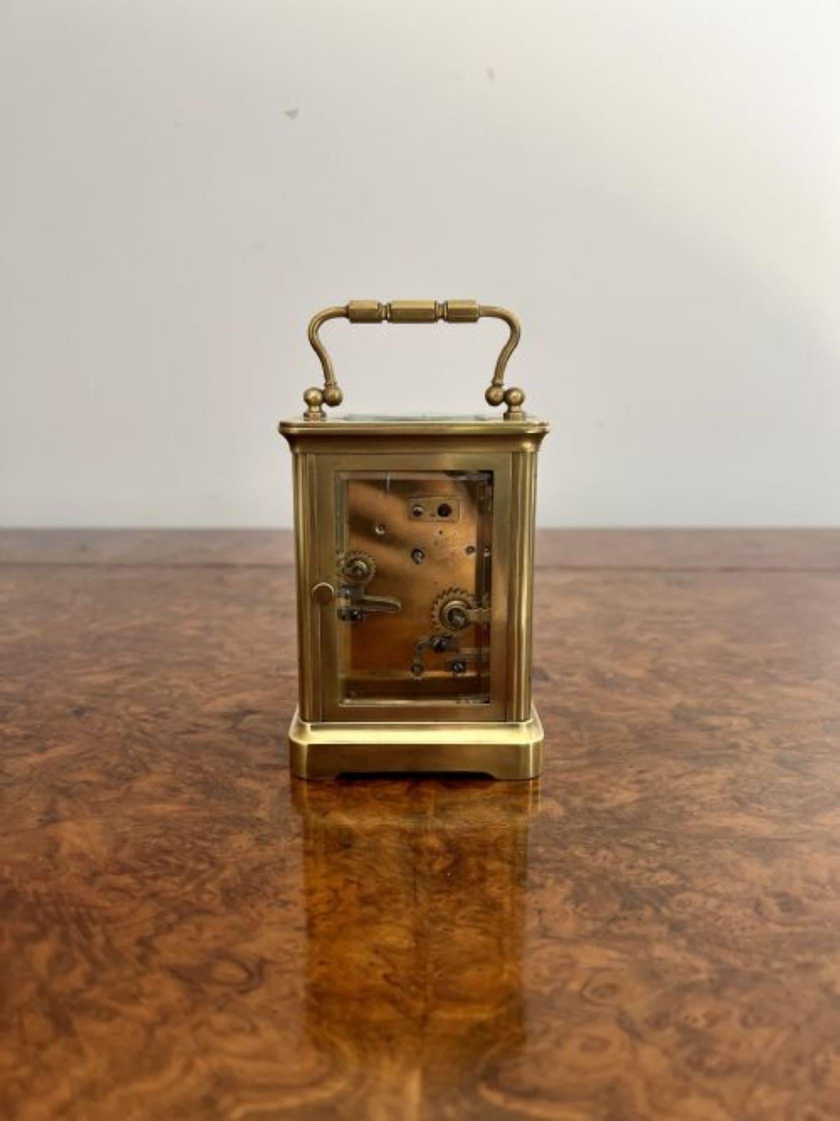 Glass Antique Victorian quality brass carriage clock and alarm For Sale