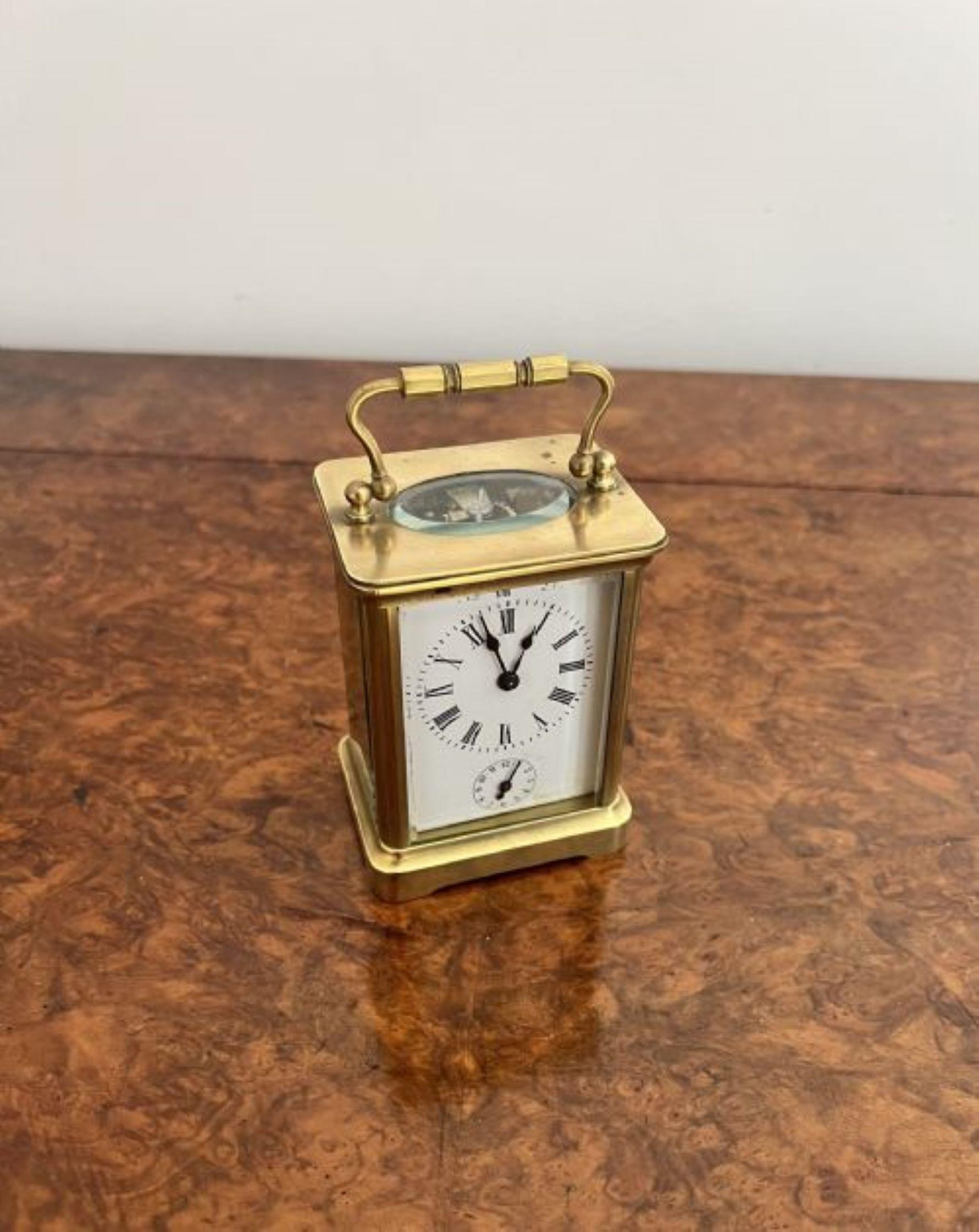Antique Victorian quality brass carriage clock and alarm For Sale 1
