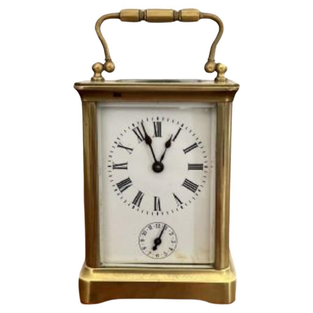 Antique Victorian quality brass carriage clock and alarm For Sale