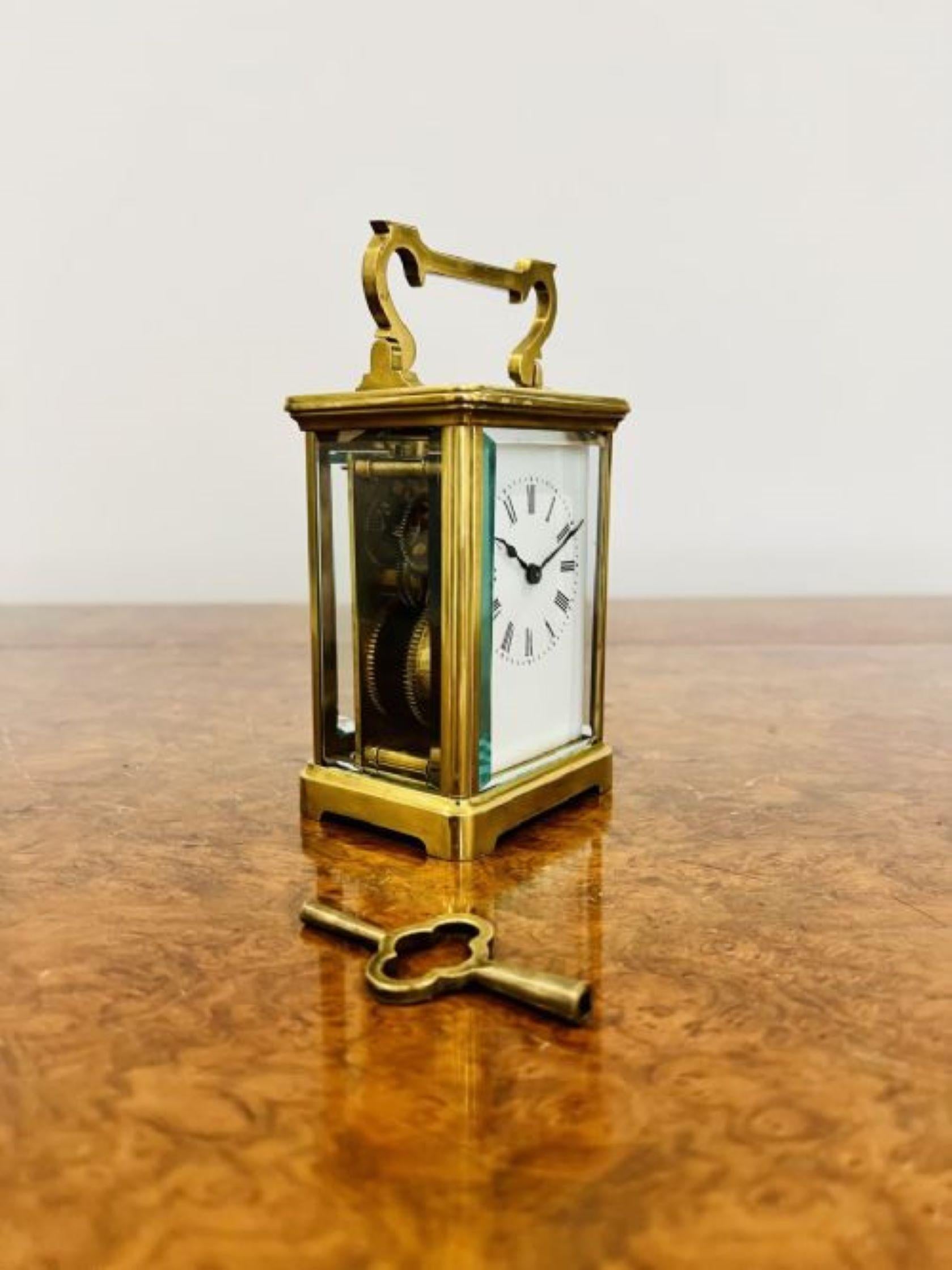 Antique Victorian quality brass carriage clock  In Good Condition For Sale In Ipswich, GB