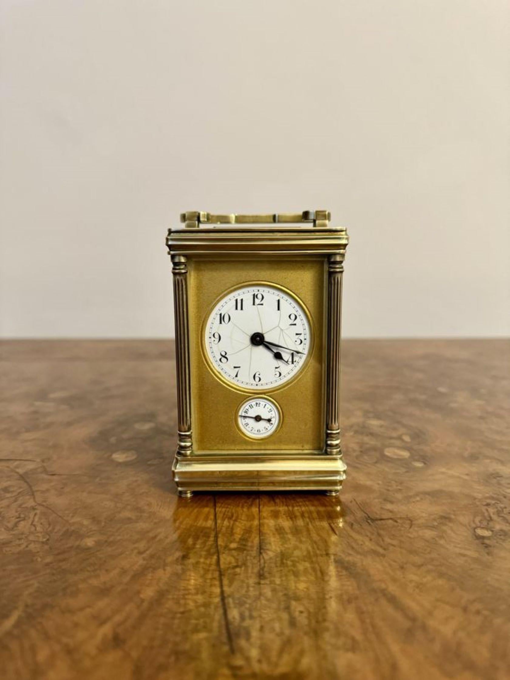 Early Victorian Antique Victorian quality brass carriage clock with an alarm For Sale