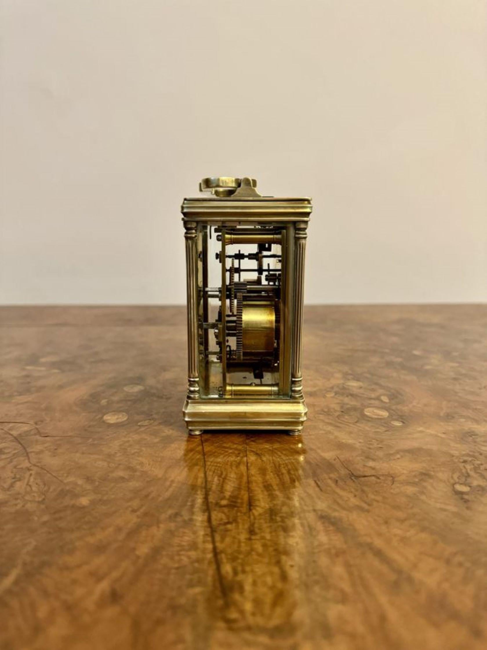Antique Victorian quality brass carriage clock with an alarm In Good Condition For Sale In Ipswich, GB