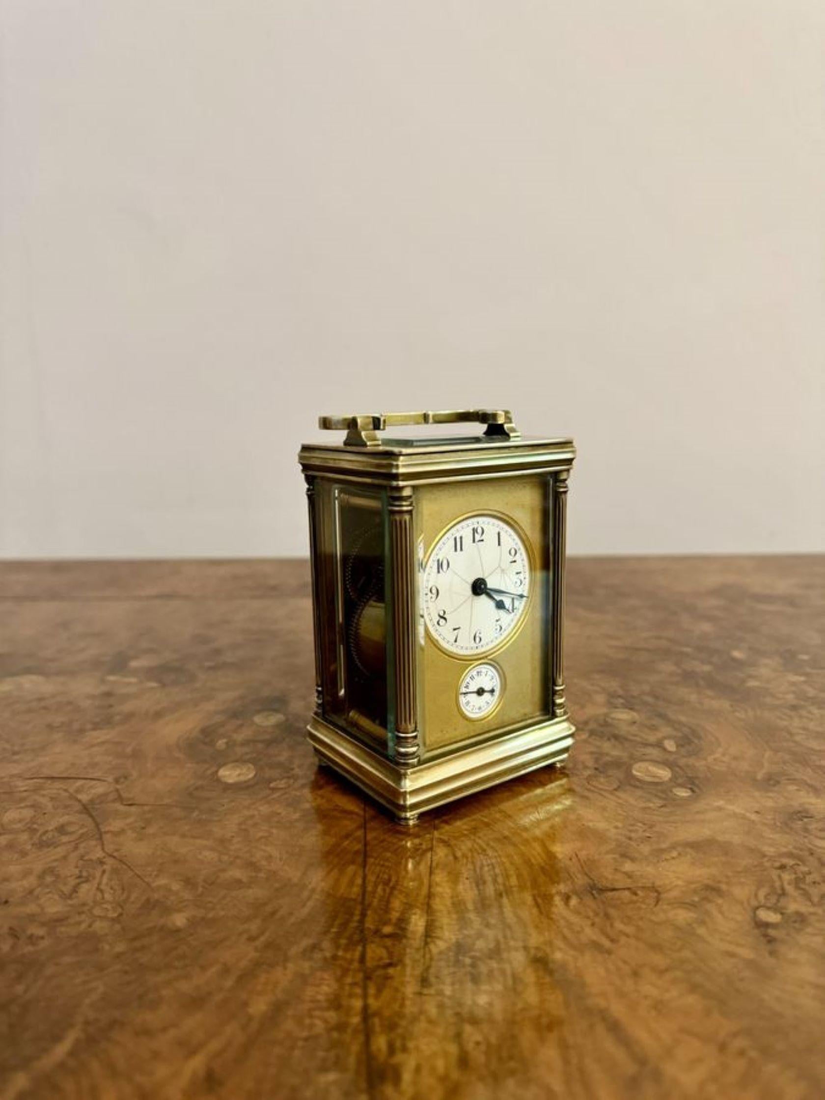 Brass Antique Victorian quality brass carriage clock with an alarm For Sale