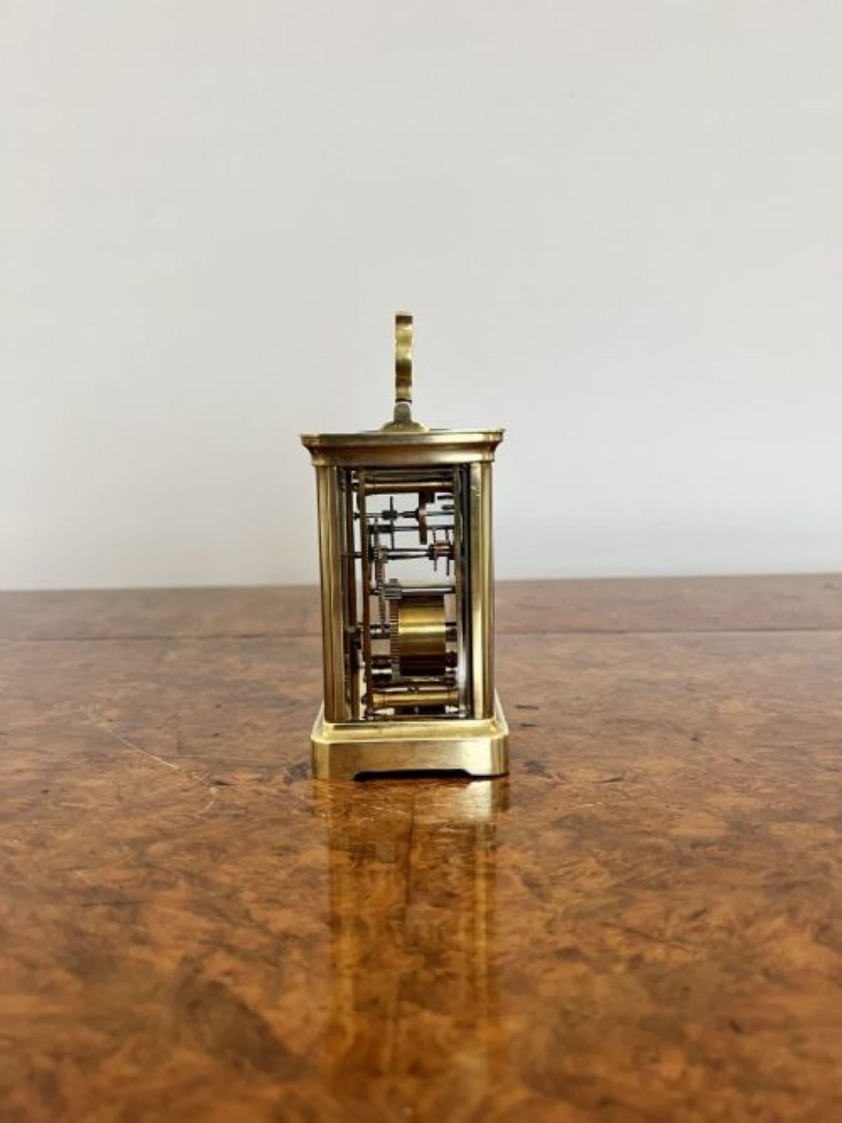 19th Century Antique Victorian quality brass carriage clock with original leather travelling  For Sale
