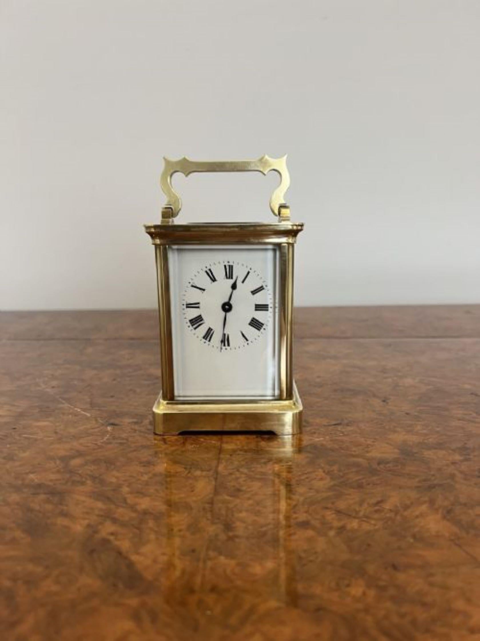 Antique Victorian quality brass carriage clock with original leather travelling  For Sale 1