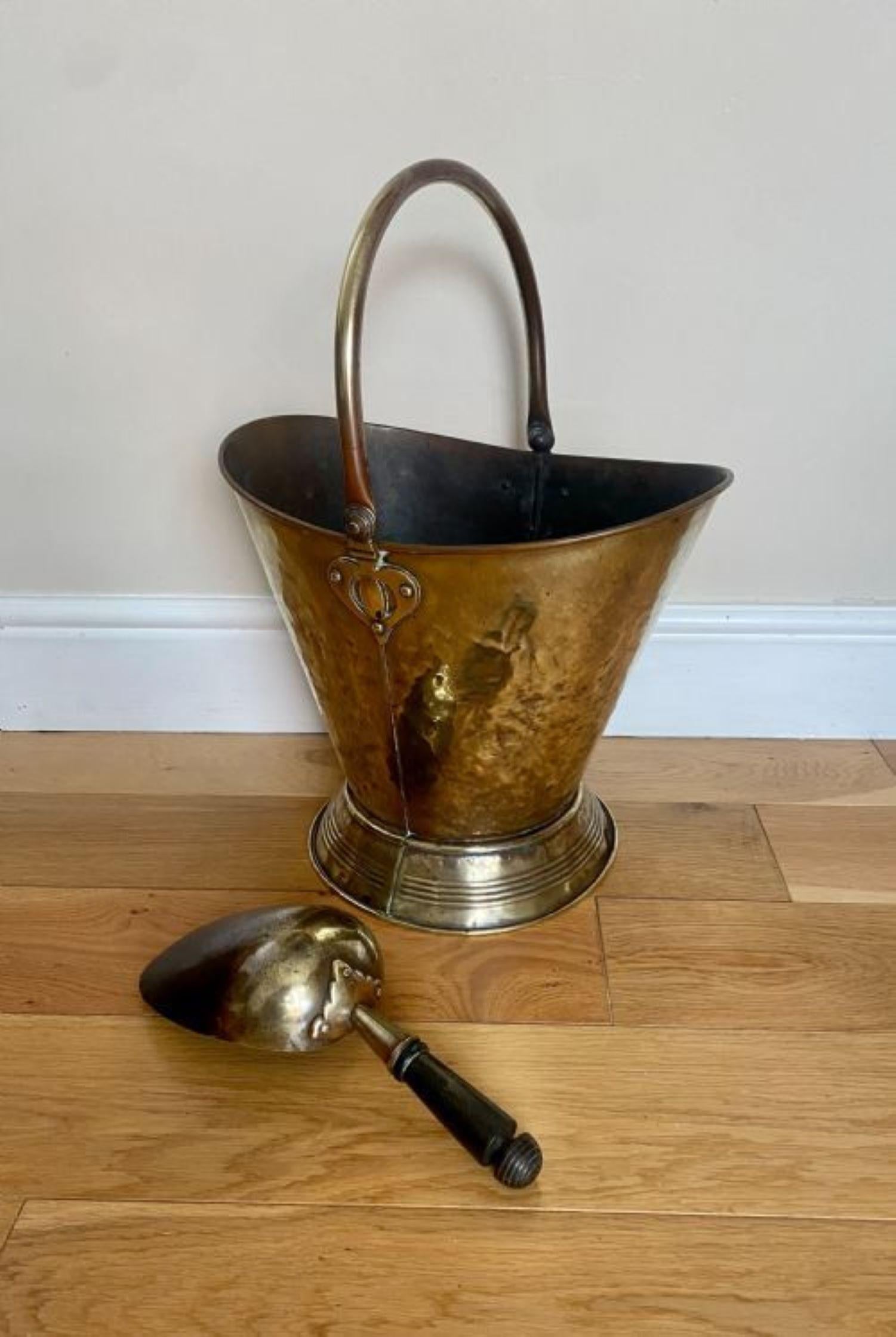 19th Century Antique Victorian Quality Brass Coal Scuttle With Original Shovel  For Sale