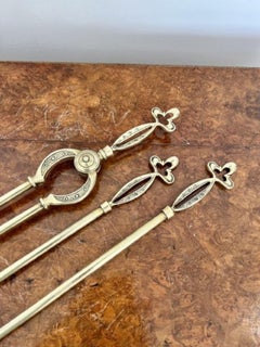 Antique Victorian quality brass fire irons and fire dogs