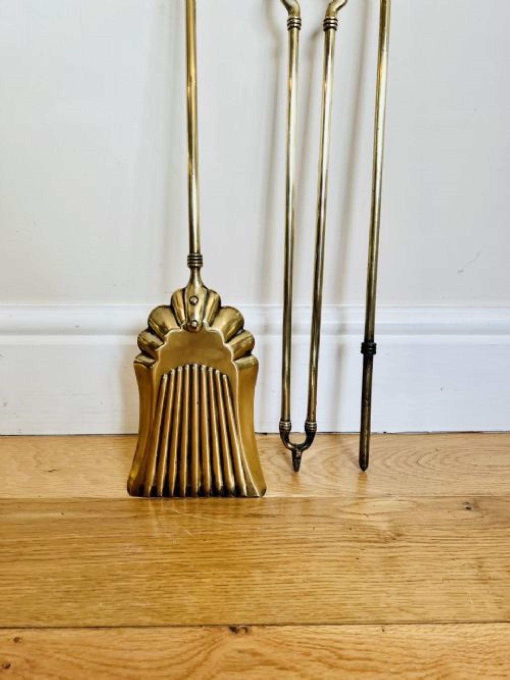 19th Century Antique Victorian quality brass fire irons For Sale