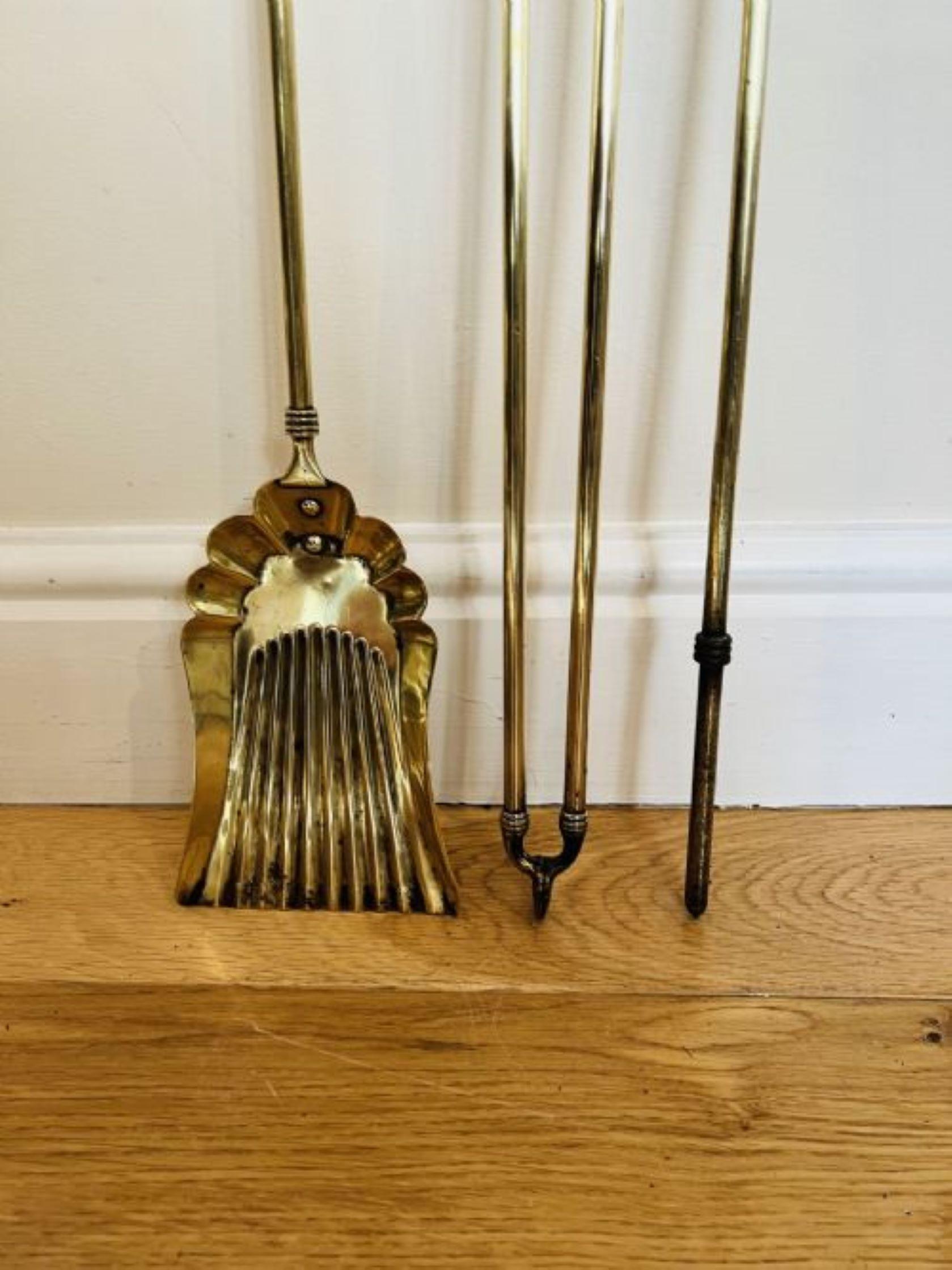 Brass Antique Victorian quality brass fire irons For Sale