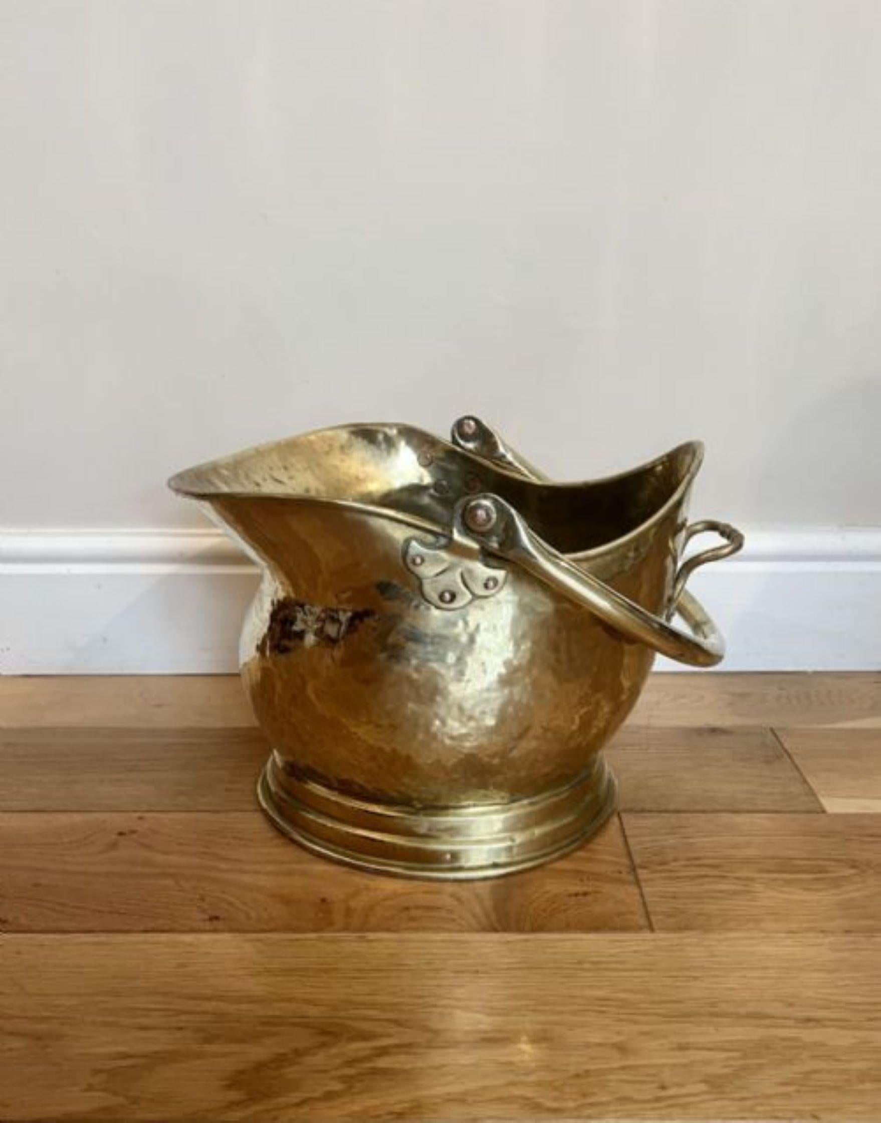 19th Century Antique Victorian quality brass helmet coal scuttle  For Sale