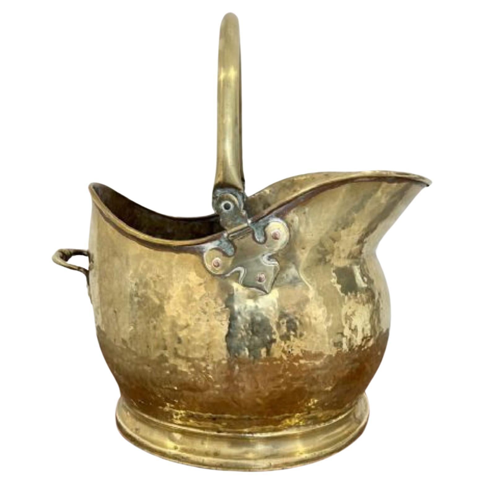 Antique Victorian quality brass helmet coal scuttle For Sale