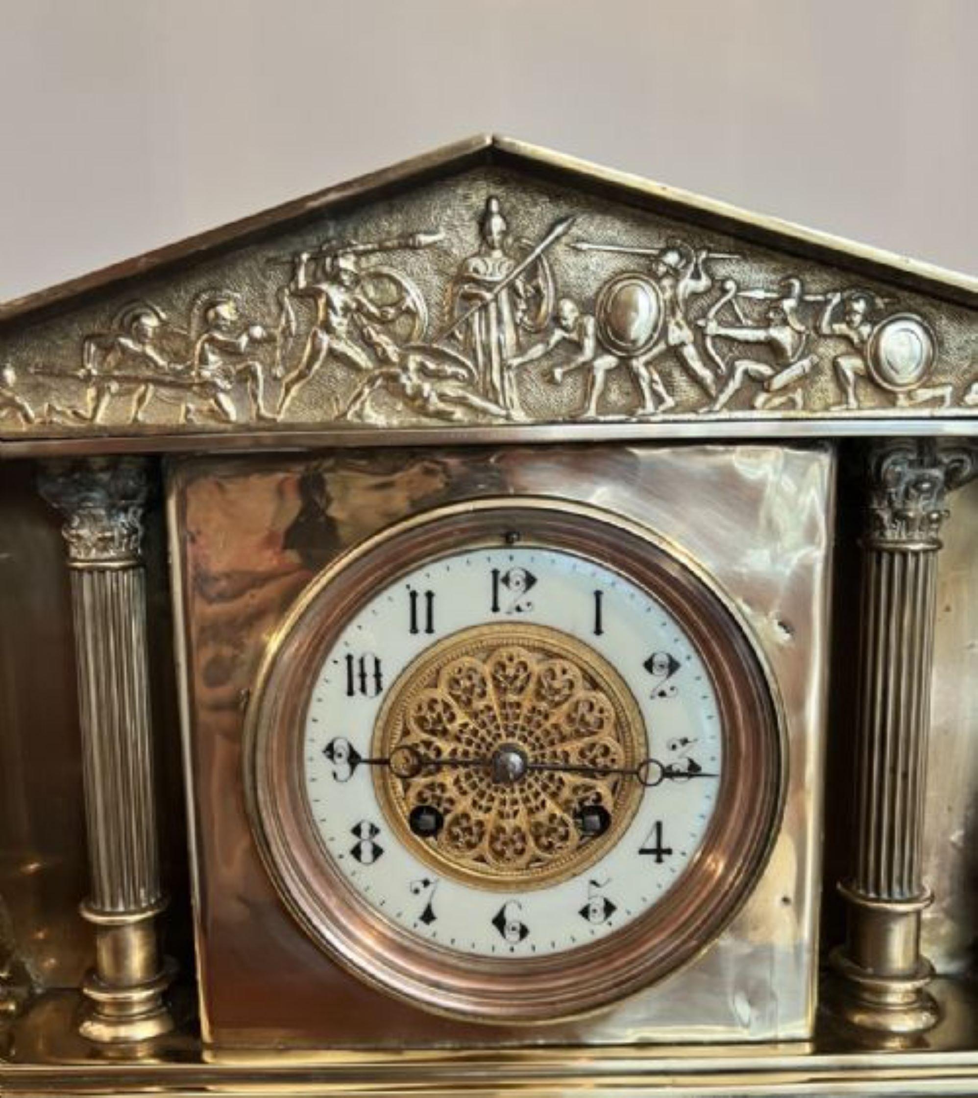 Antique Victorian quality brass mantle clock In Good Condition In Ipswich, GB