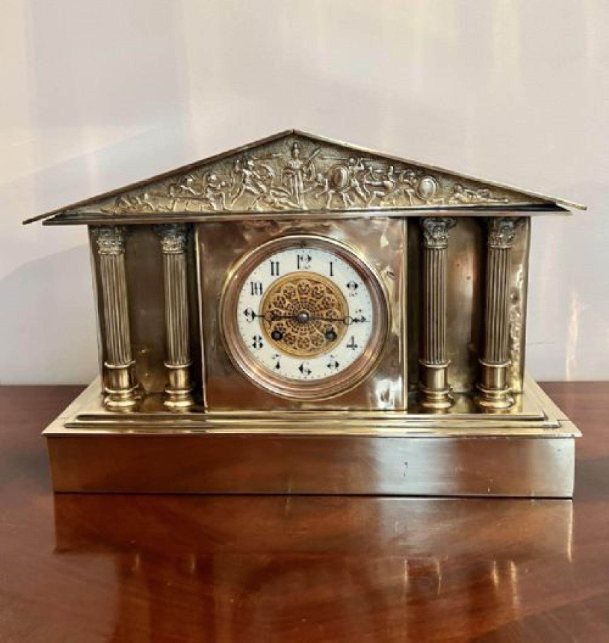 Antique Victorian quality brass mantle clock 2