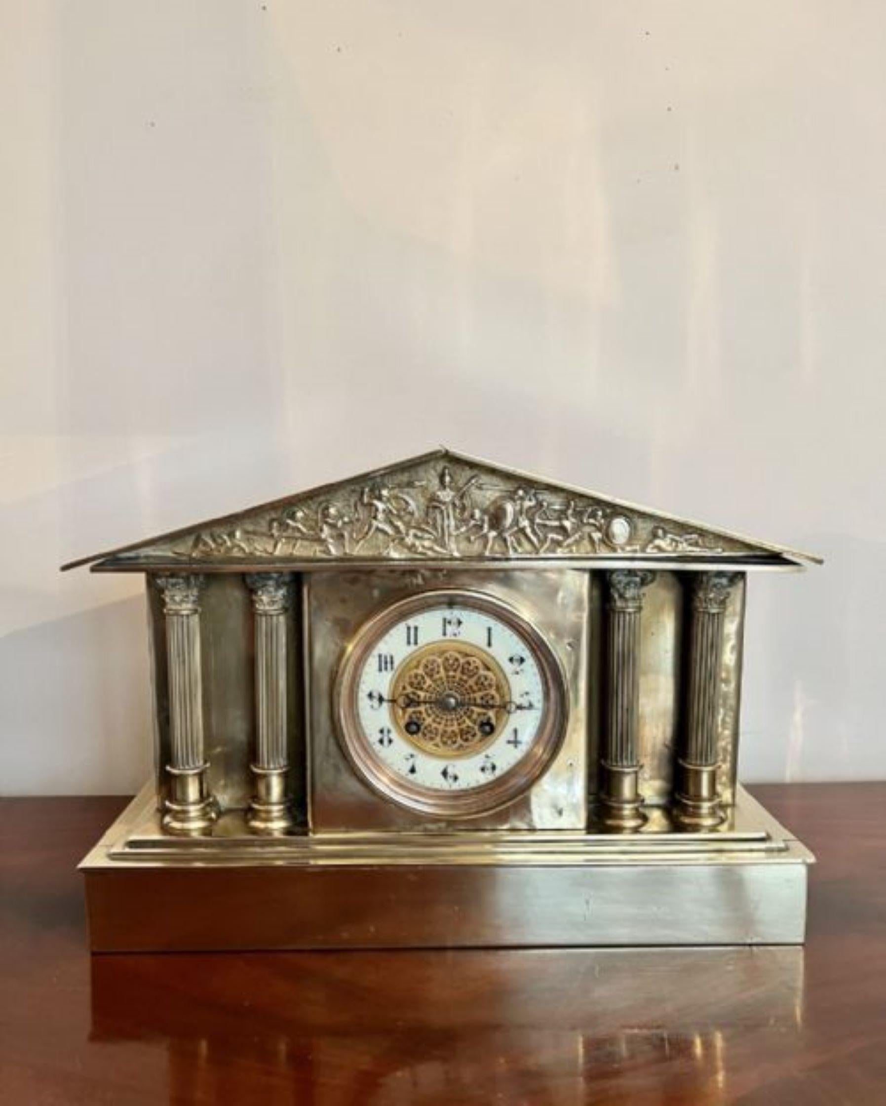 Antique Victorian quality brass mantle clock 3