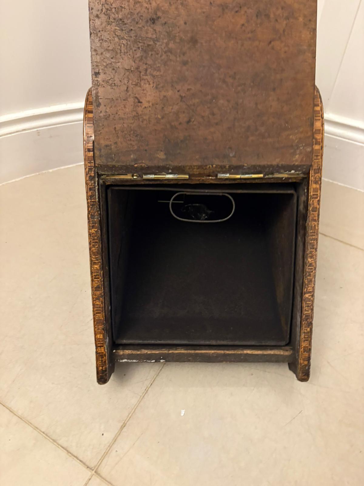 English Antique Victorian Quality Brass-Mounted Walnut Coal / Log Scuttle For Sale