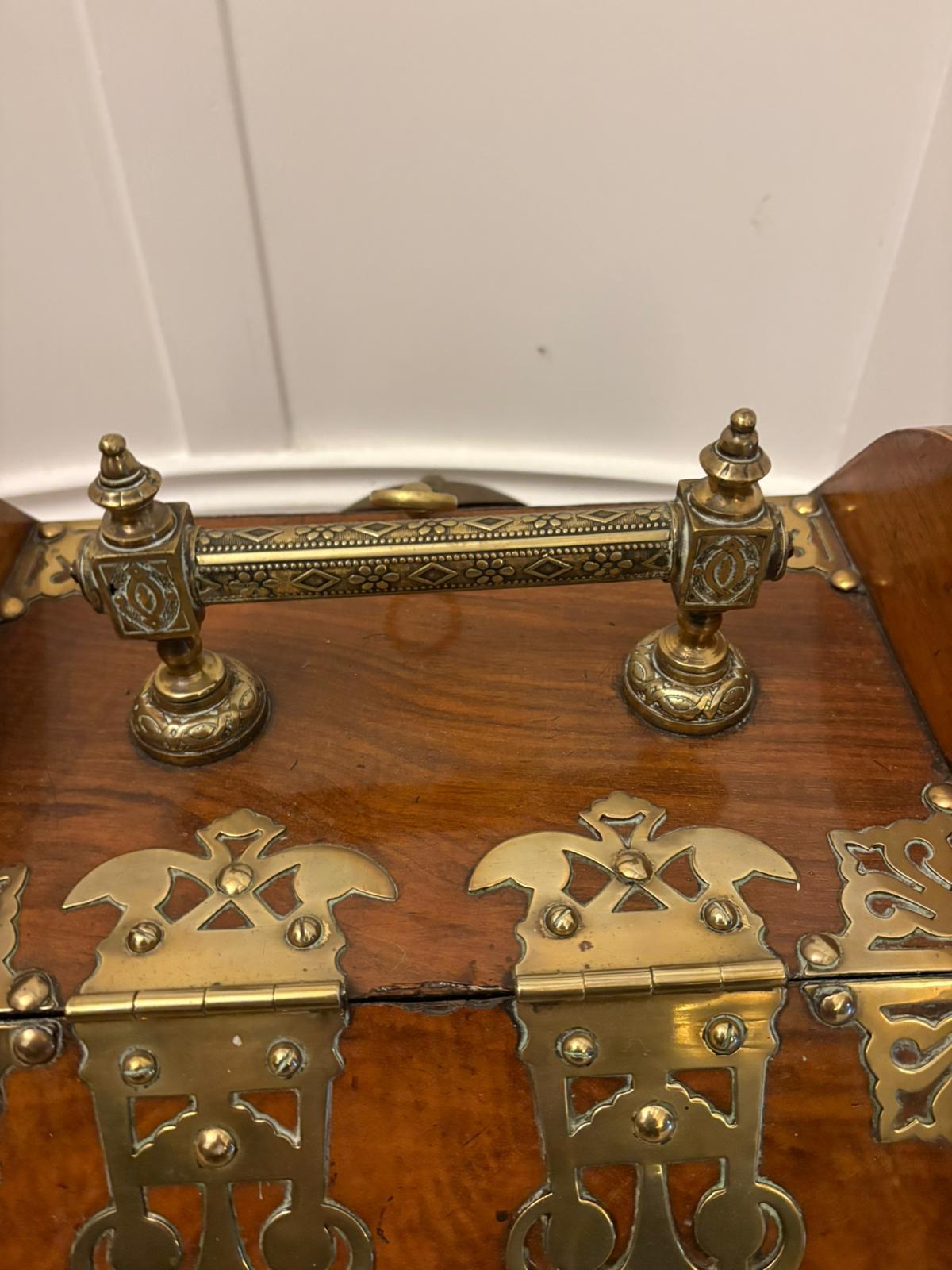 Antique Victorian Quality Brass-Mounted Walnut Coal / Log Scuttle For Sale 2