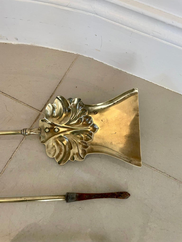 Antique Victorian Quality Brass Set of 3 Fire Irons For Sale at 1stDibs