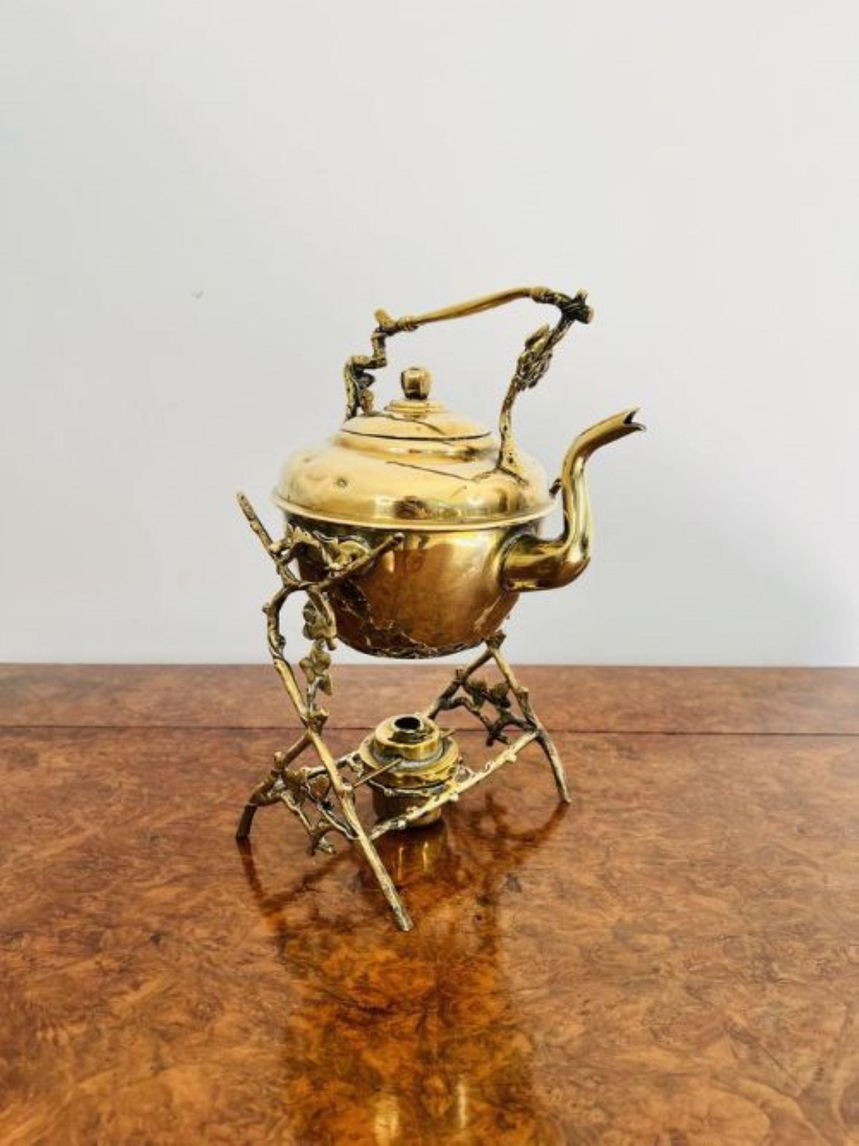 Antique Victorian quality brass spirit kettle and stand  For Sale 2