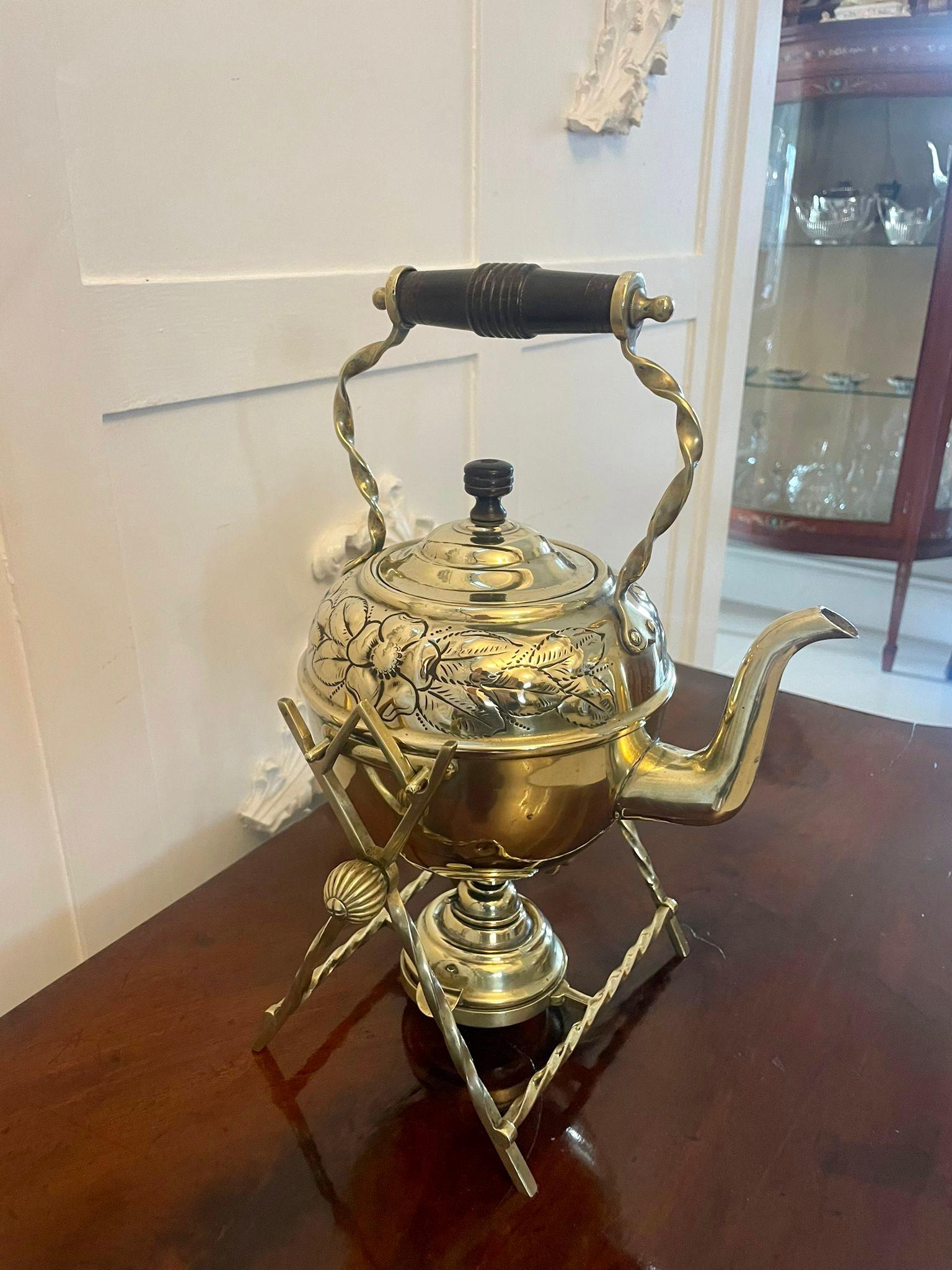 Antique Victorian Quality Brass Spirit Kettle on Stand  For Sale 3