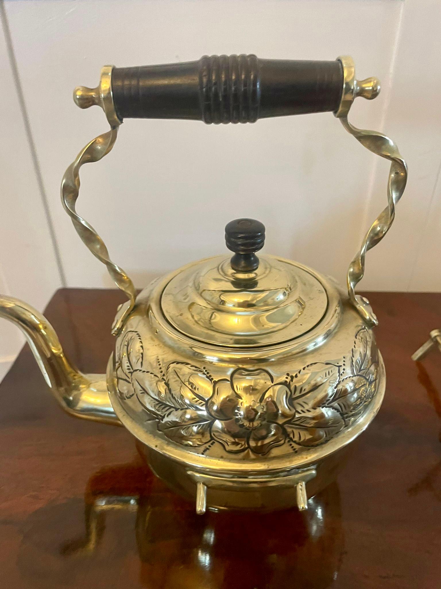 English Antique Victorian Quality Brass Spirit Kettle on Stand  For Sale