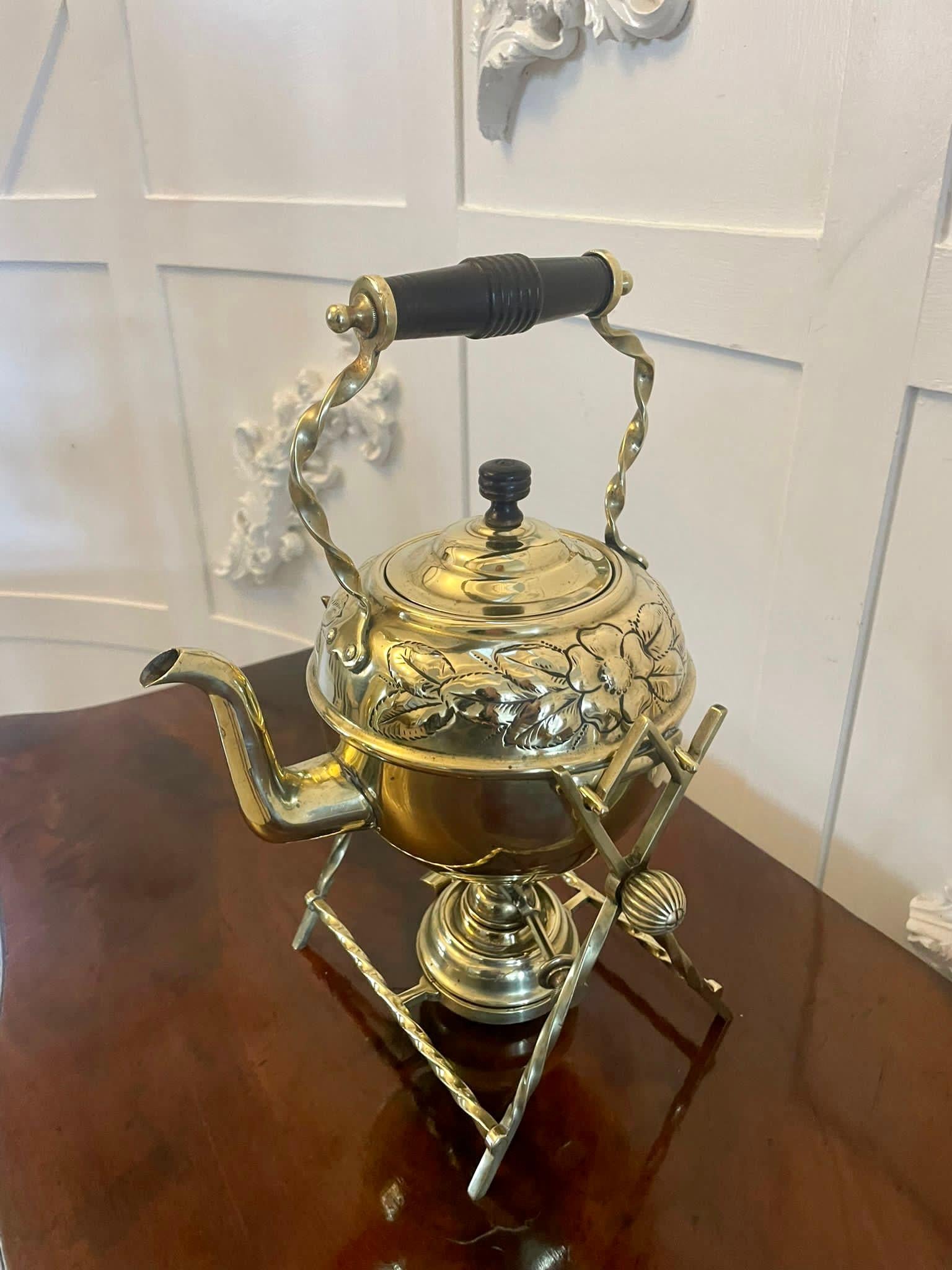 Antique Victorian Quality Brass Spirit Kettle on Stand  For Sale 1