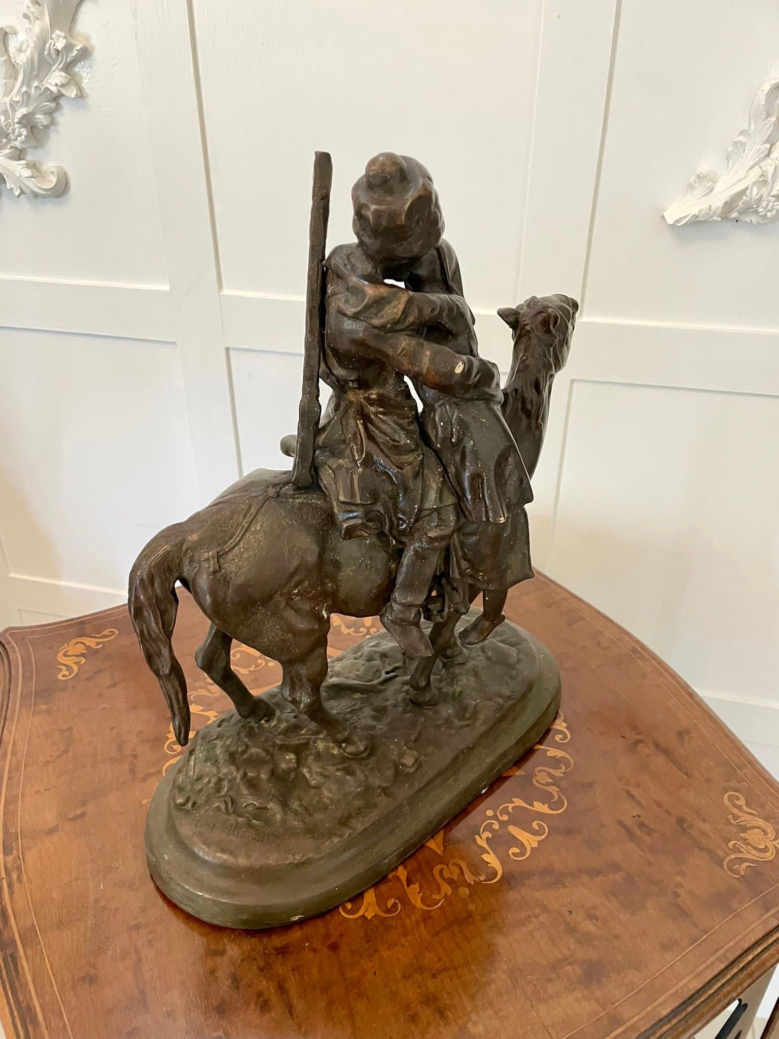 English Antique Victorian Quality Bronze Figure of a Cossack on Horseback For Sale